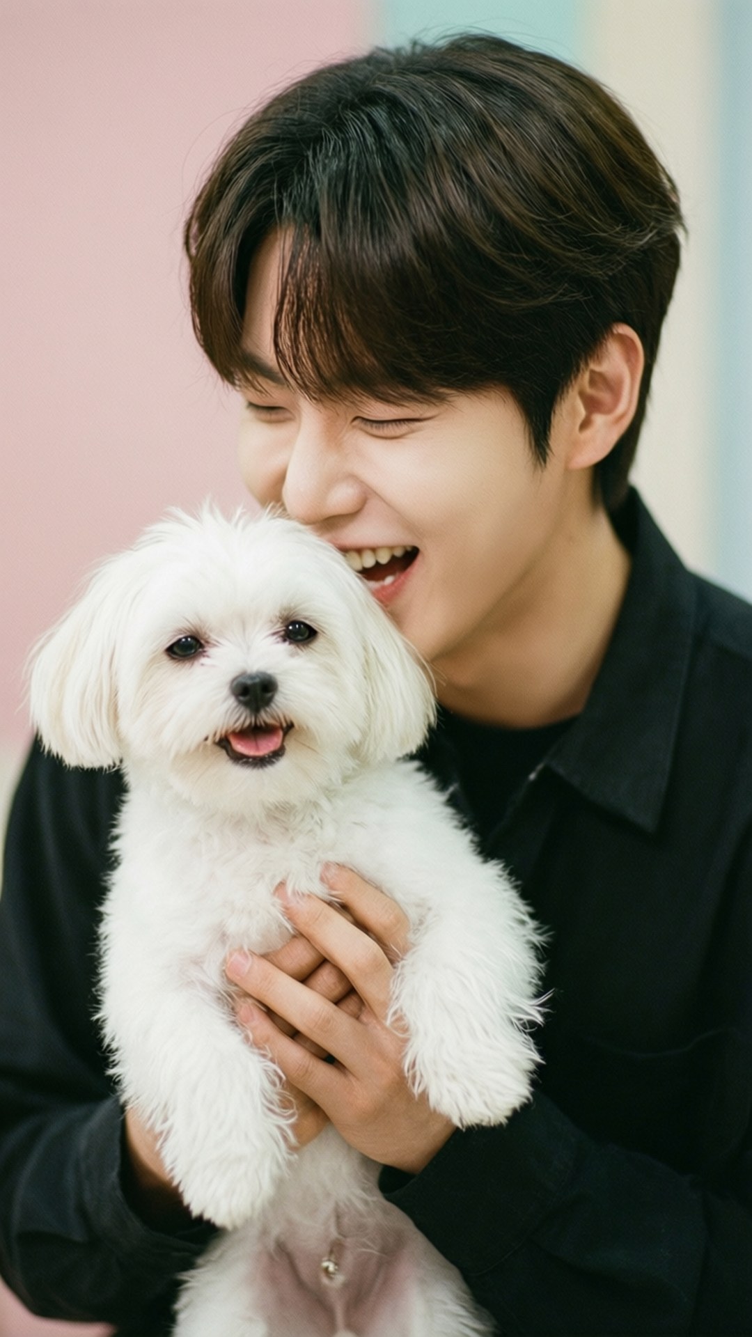 Jeonghan, puppy, black shirt, Full HD Phone Wallpaper