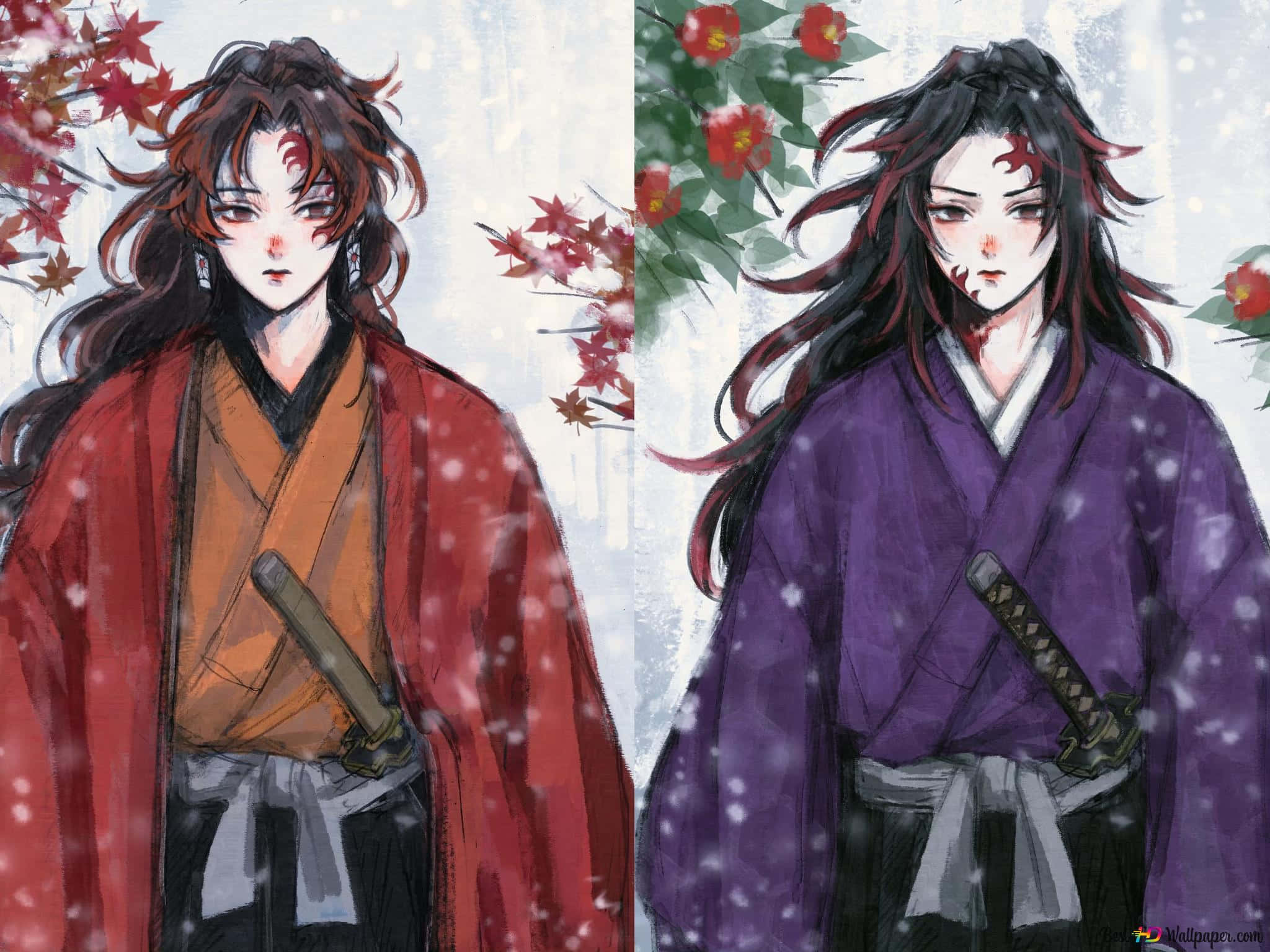 Yoriichi Tsugikuni, kimono, snow, Full HD Desktop Wallpaper
