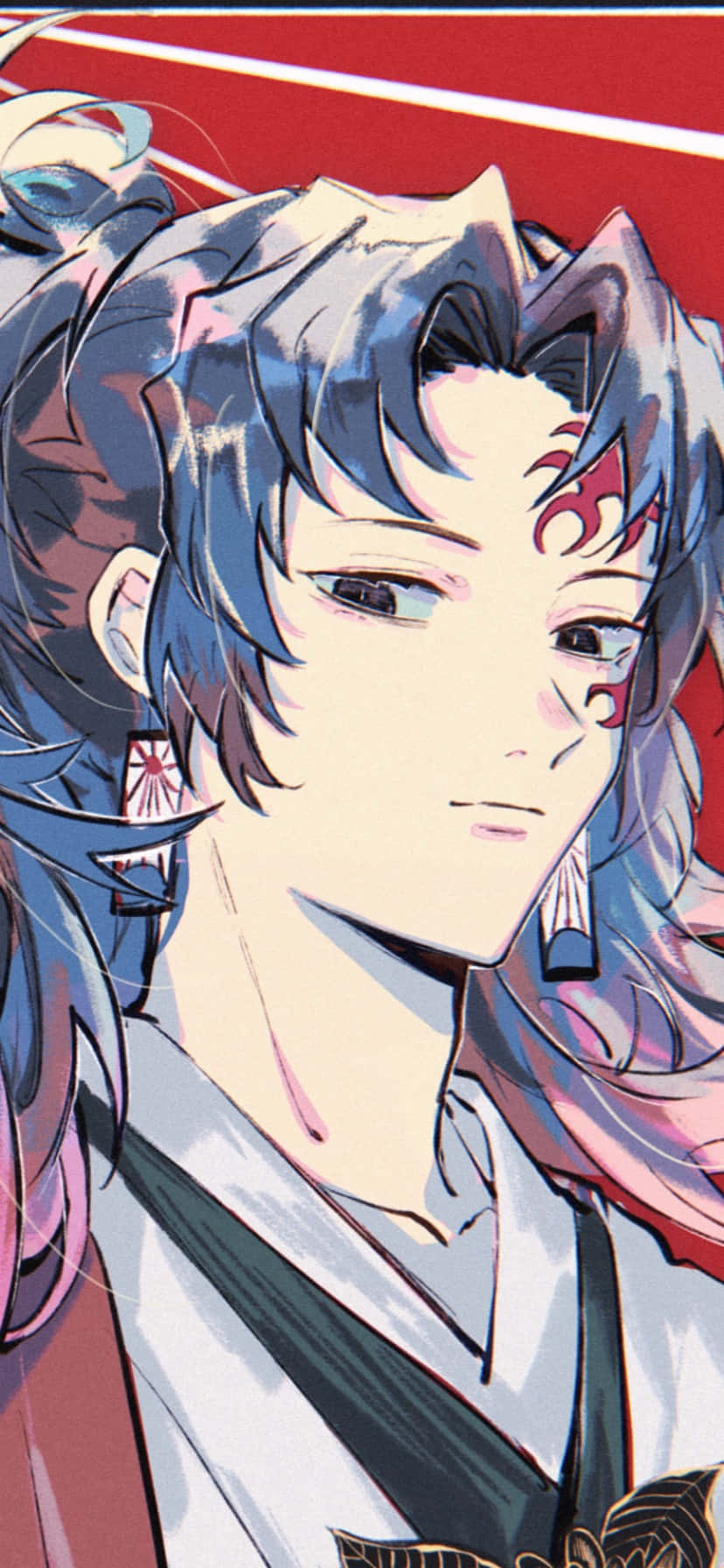 Yoriichi Tsugikuni, blue hair, red facial markings, HD Phone Wallpaper