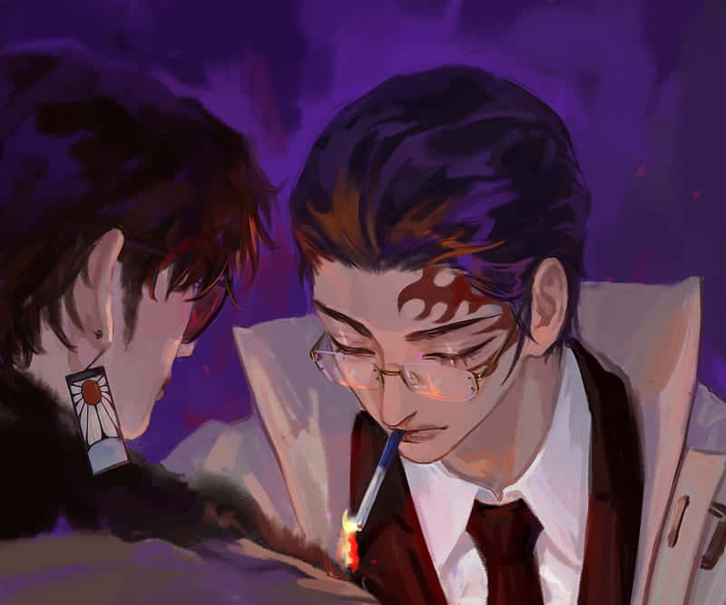 Yoriichi Tsugikuni, dim purple-lit room, sun earring, SD Desktop Wallpaper