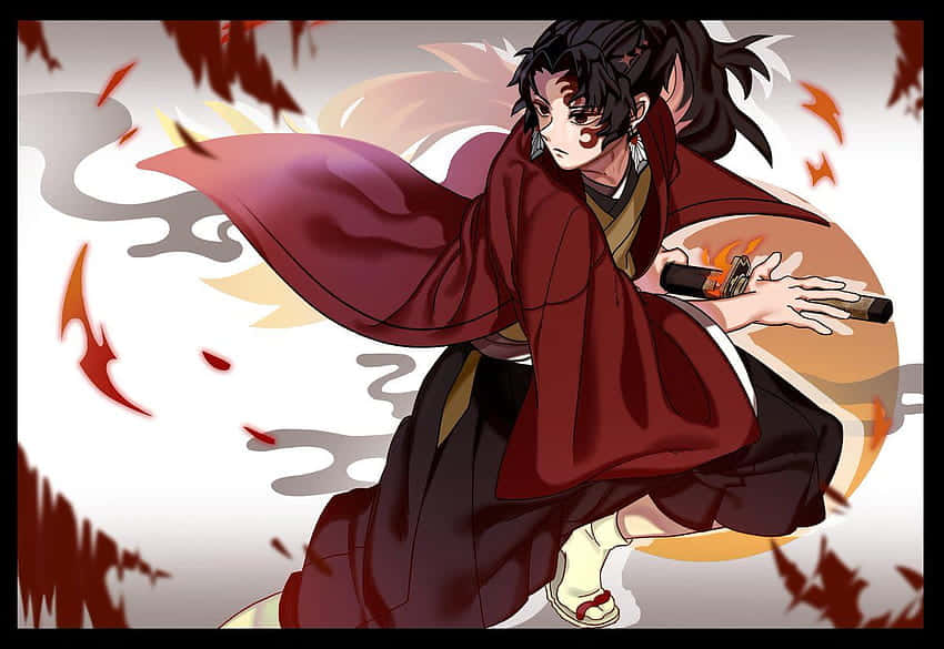 Yoriichi Tsugikuni, flaming blade, flowing red robe, SD Desktop Wallpaper