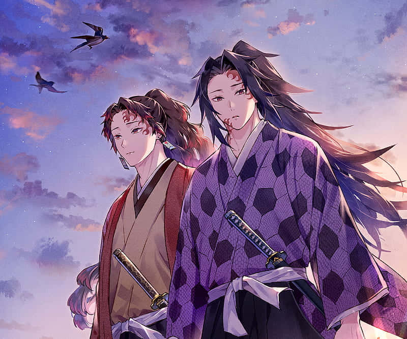 Yoriichi Tsugikuni, twilight sky, birds flying overhead, SD Desktop Wallpaper