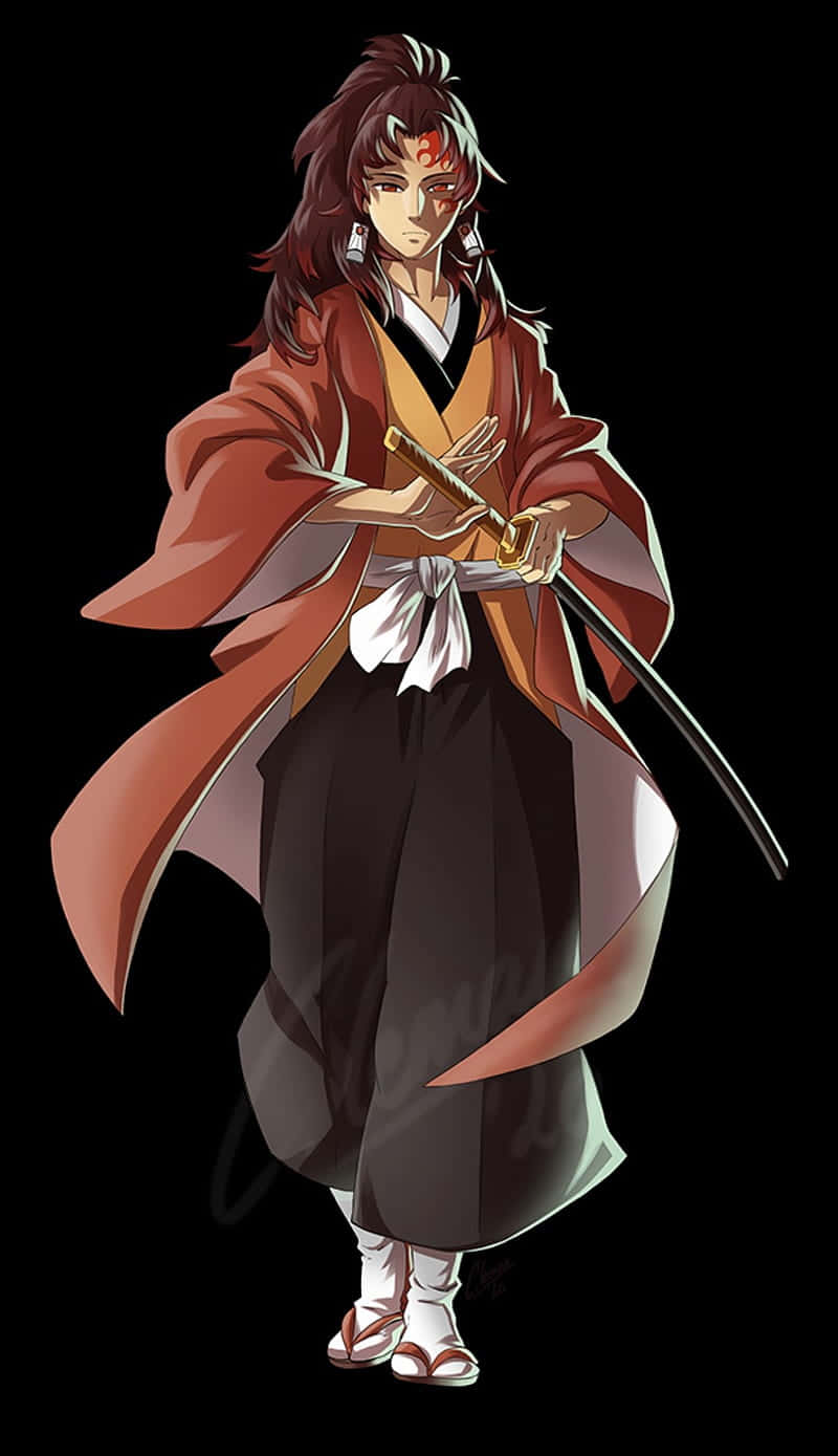 Yoriichi Tsugikuni, red and black robes, katana, HD Phone Wallpaper