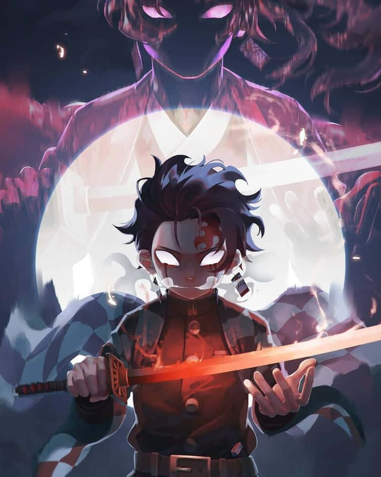 Yoriichi Tsugikuni, glowing sword, purple demon, SD Phone Wallpaper