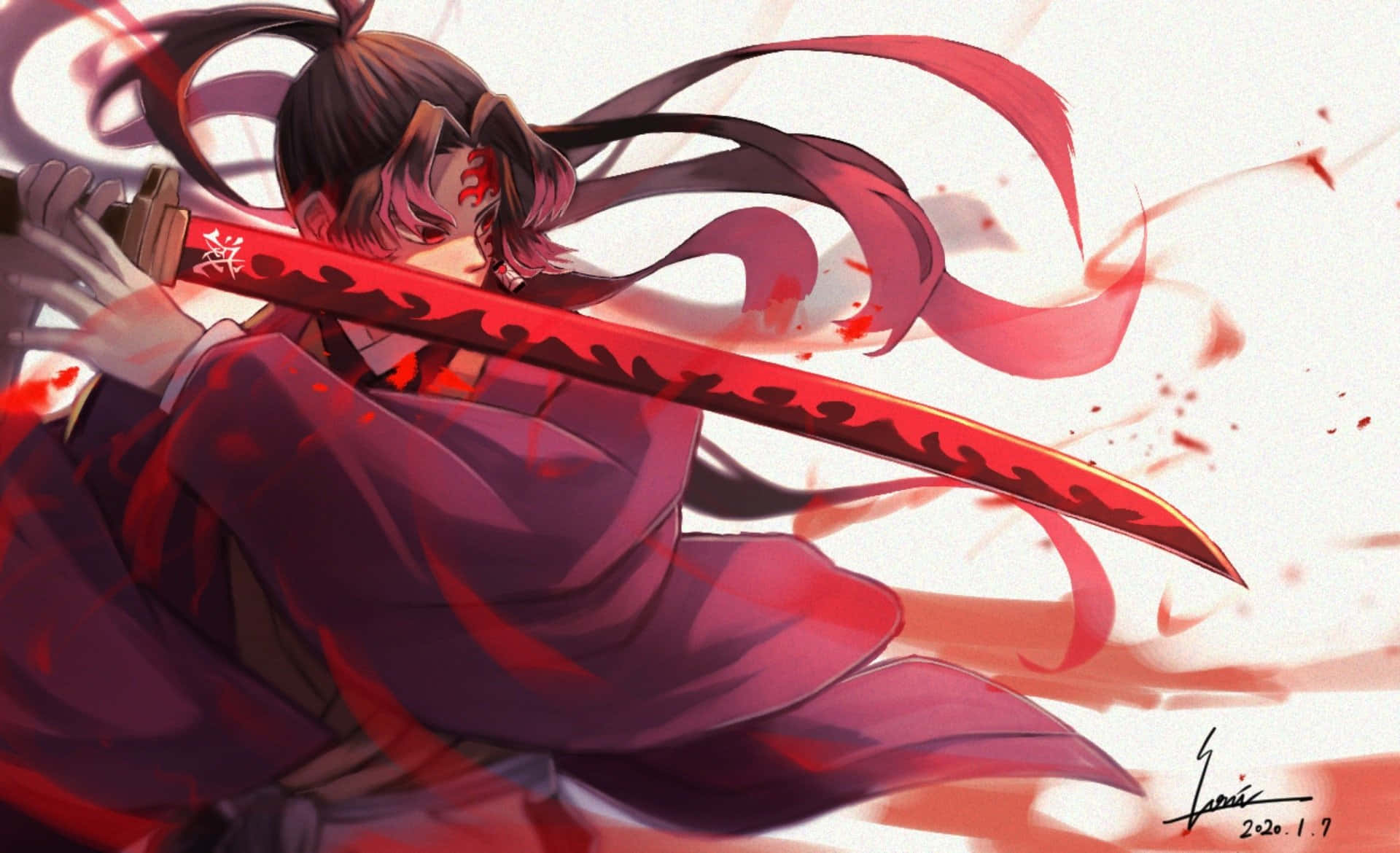 Yoriichi Tsugikuni, katana, dark hair, Full HD Desktop Wallpaper