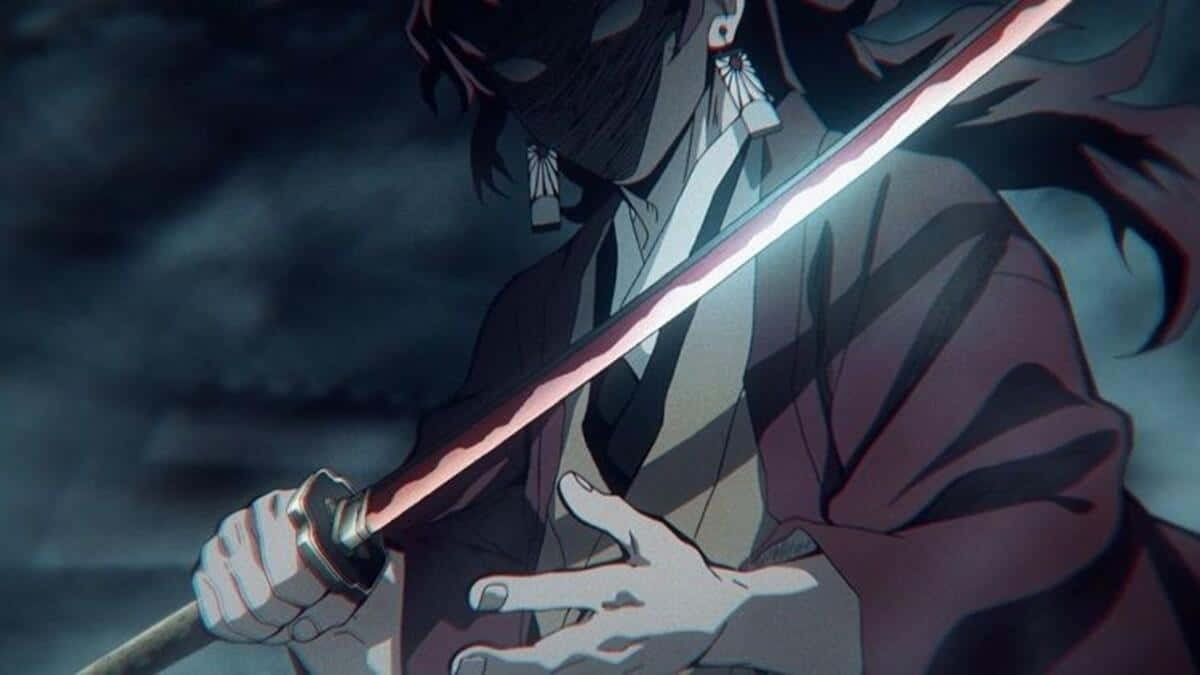 Yoriichi Tsugikuni, glowing sword, stormy night sky, SD Desktop Wallpaper