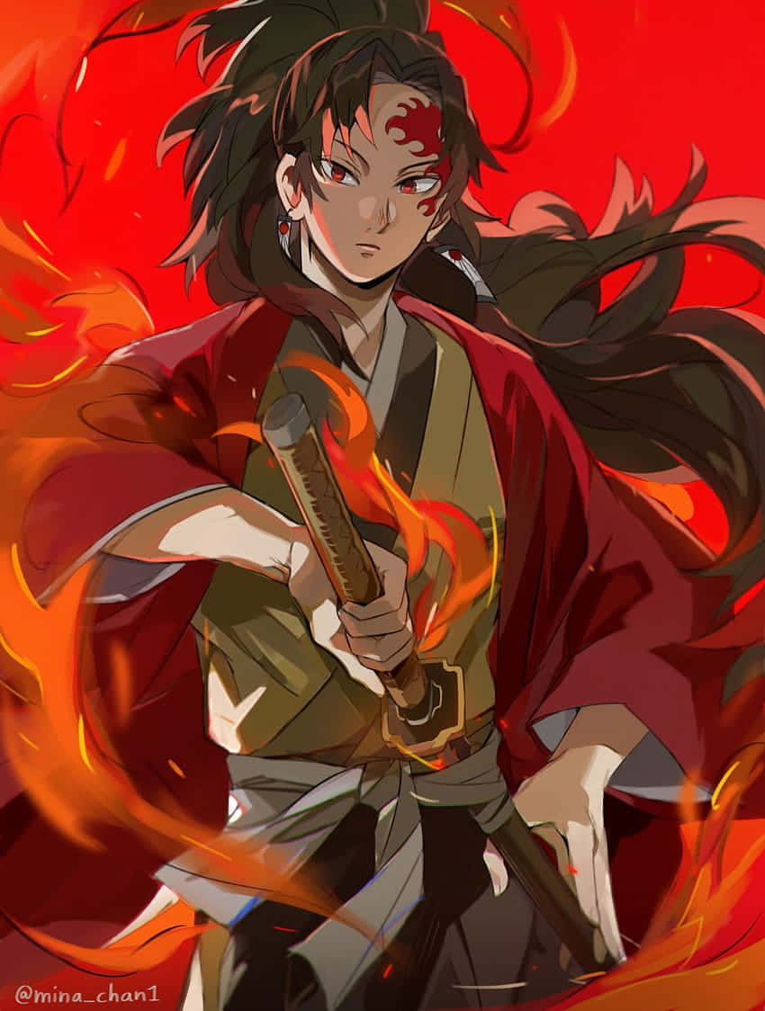 Yoriichi Tsugikuni, red eyes, flame-patterned face, SD Phone Wallpaper