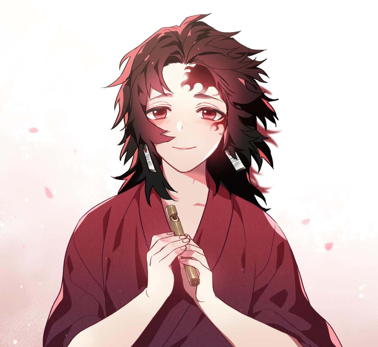 Yoriichi Tsugikuni, flute, spiky red and black hair, SD Desktop Wallpaper