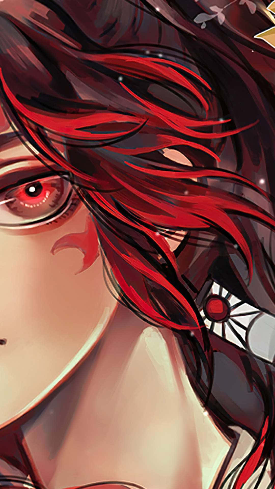 Yoriichi Tsugikuni, vibrant red hair, glowing red eyes, Full HD Phone Wallpaper