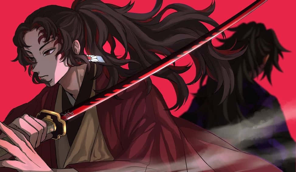Yoriichi Tsugikuni, red sword, vivid crimson backdrop, SD Desktop Wallpaper