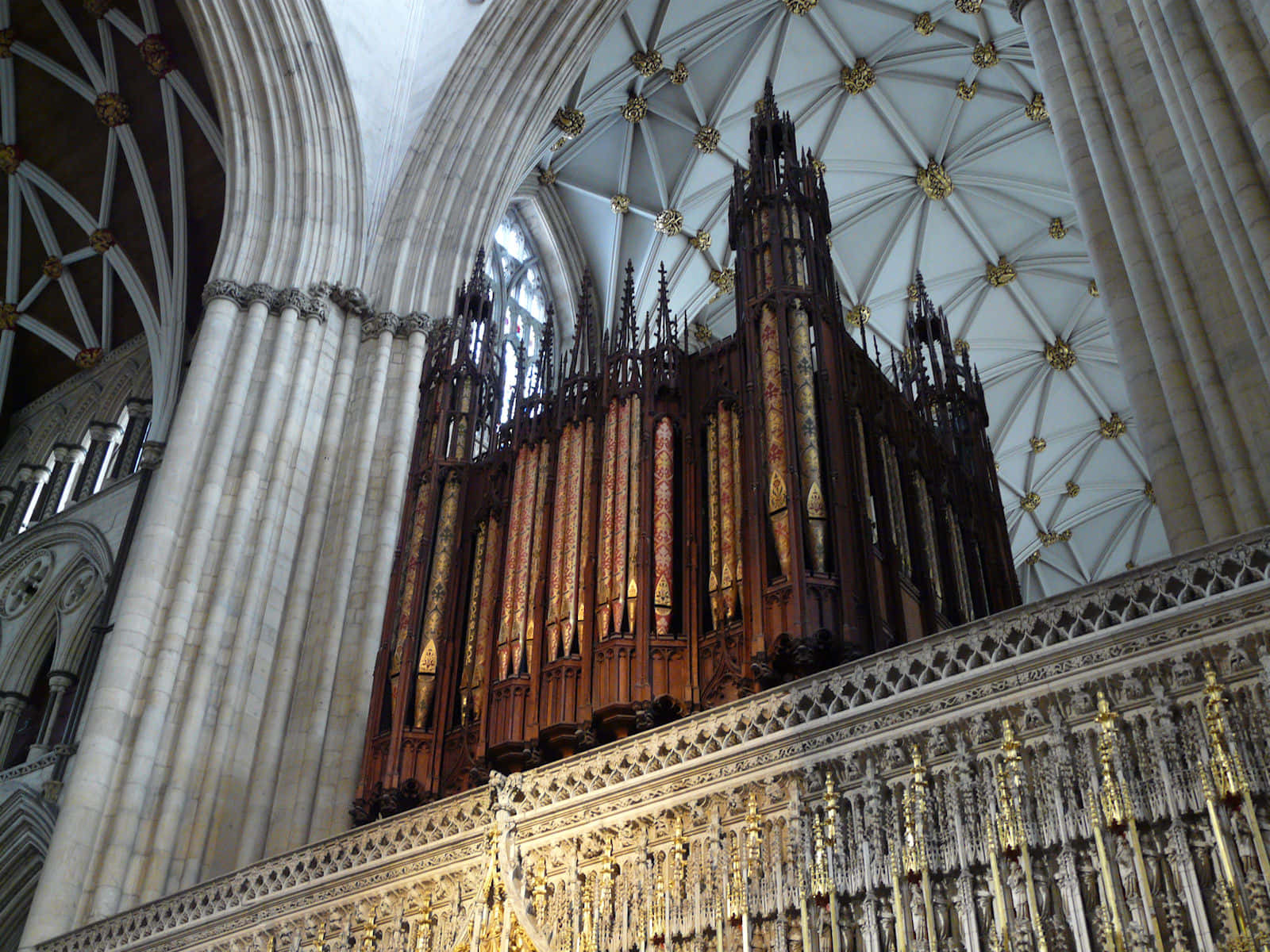 York Minster Cathedral, organ, wooden pipe organ, HD Desktop Wallpaper