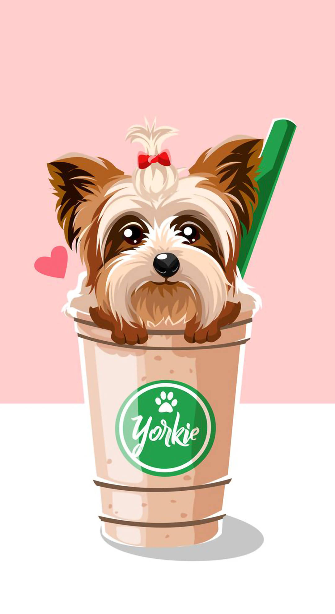 Yorkshire Terrier puppy, red bow, branded drink cup, Full HD Phone Wallpaper