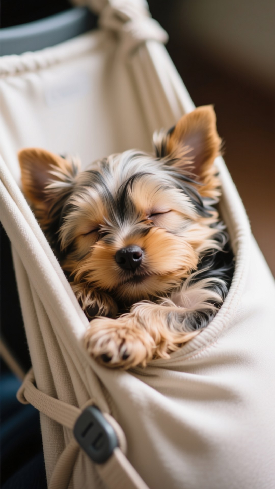 Yorkshire terrier, baby sling, cream-colored, Full HD Phone Wallpaper