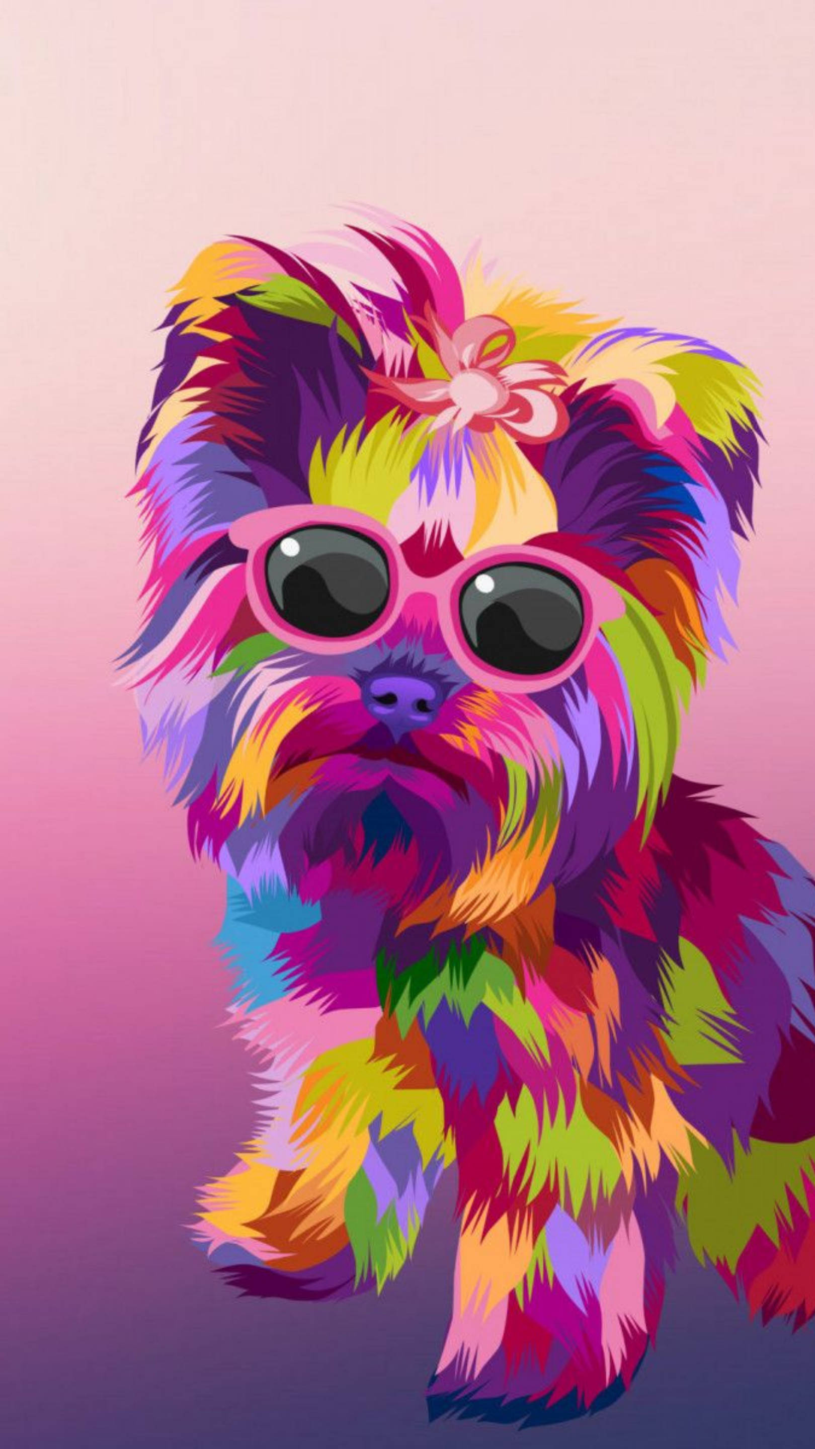 Yorkshire terrier, pop art, rainbow fur, 2K Phone Wallpaper