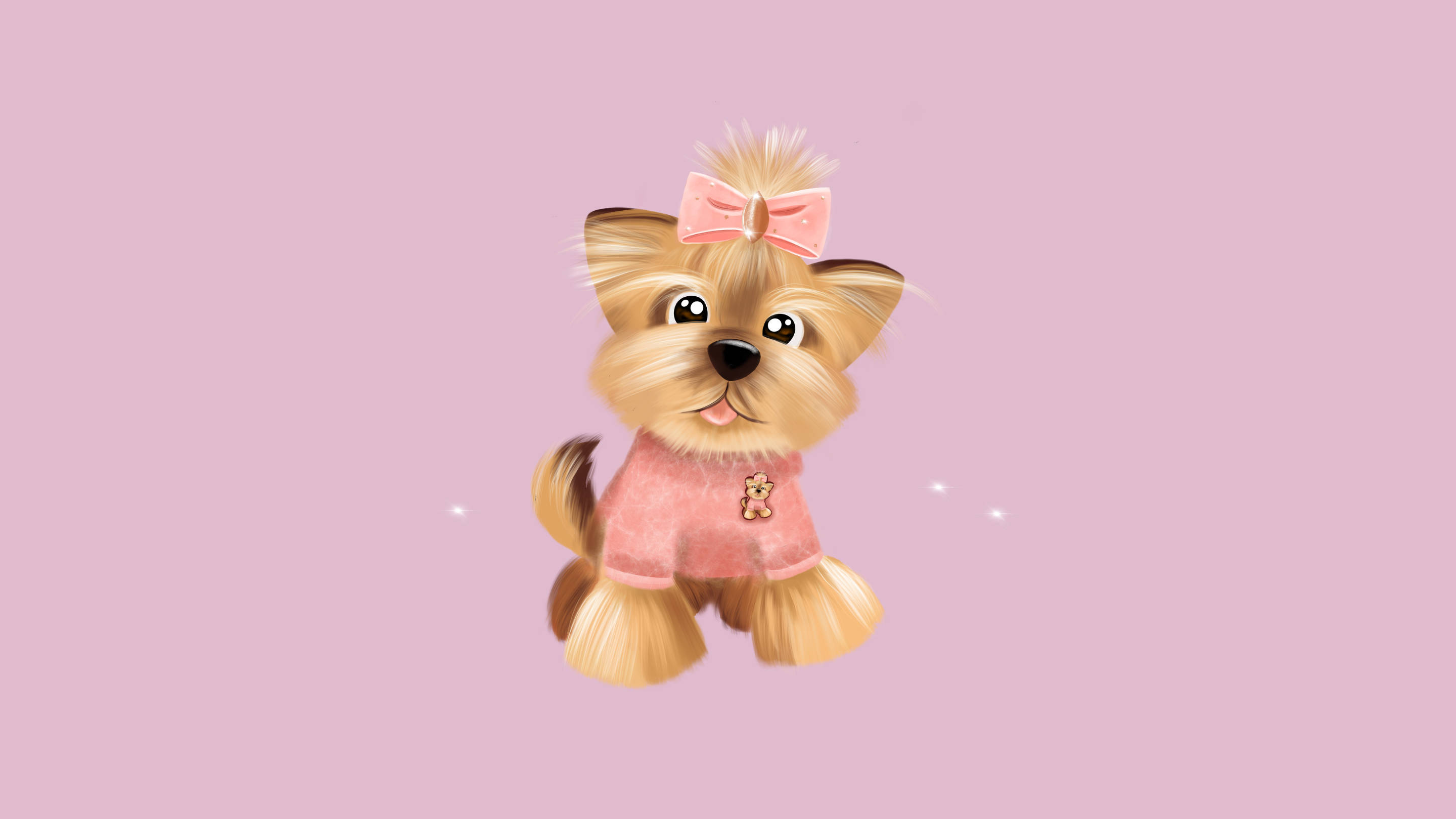 Yorkshire terrier, pink sweater, bow, 2K Desktop Wallpaper