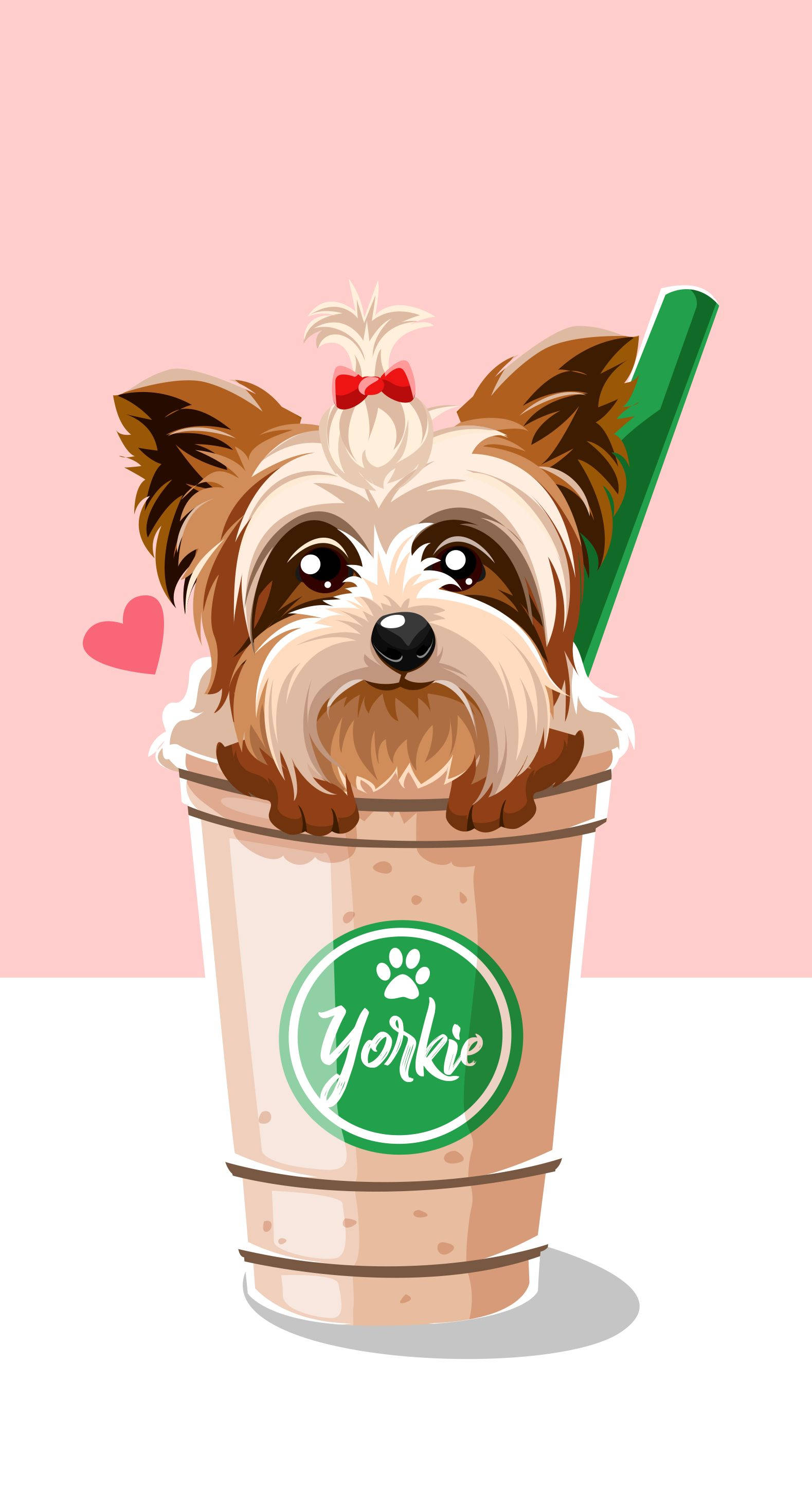 Yorkshire Terrier, red bow, branded drink cup, 2K Phone Wallpaper