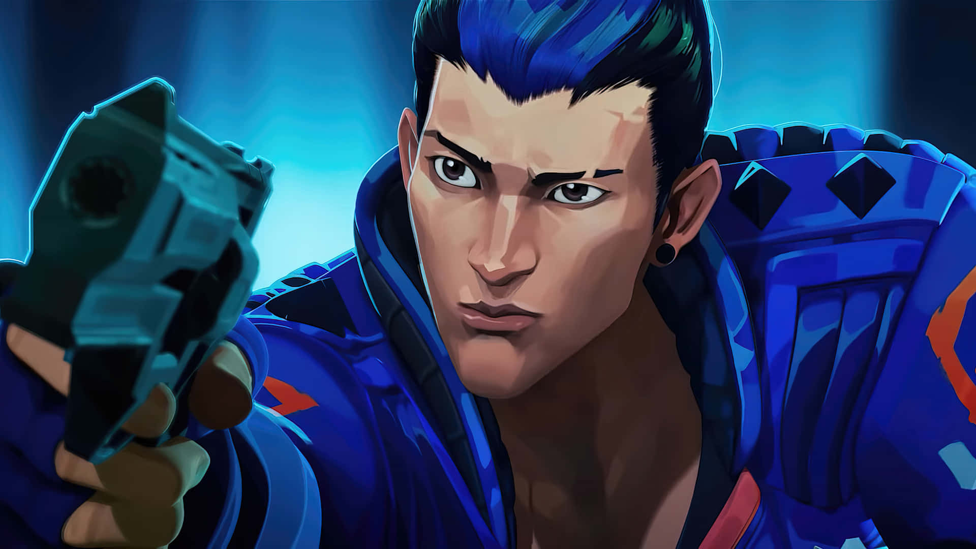 Yoru Valorant, blue-haired anime warrior, blue armor, Full HD Desktop Wallpaper