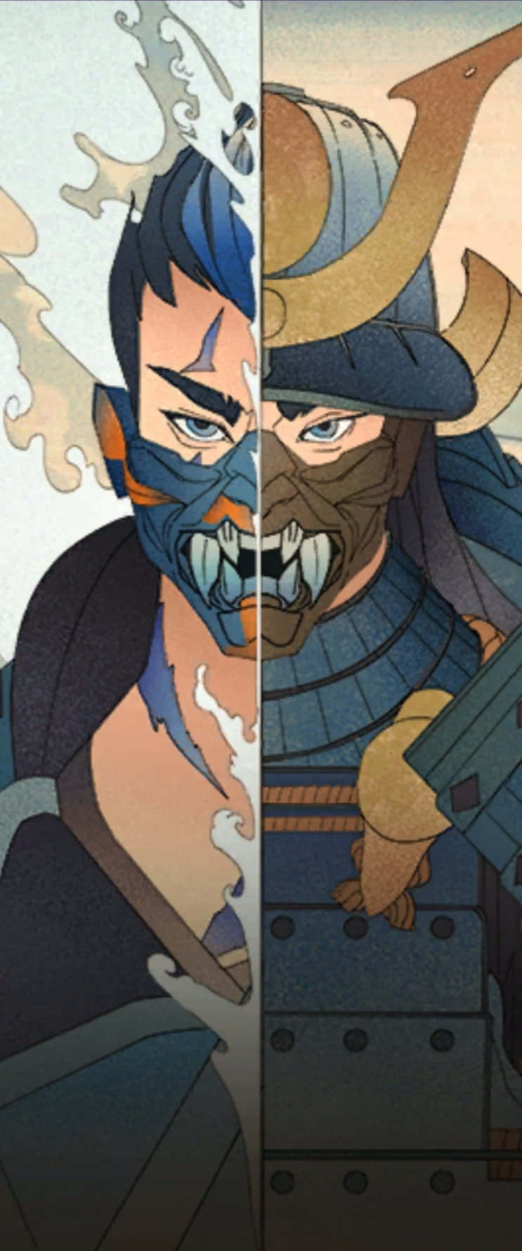 Yoru Valorant, anime warriors, split-screen battle scene, HD Phone Wallpaper
