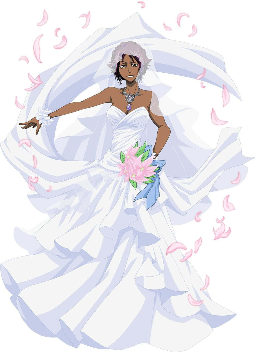 Yoruichi Shihoin, anime bride, flowing white gown, HD Phone Wallpaper