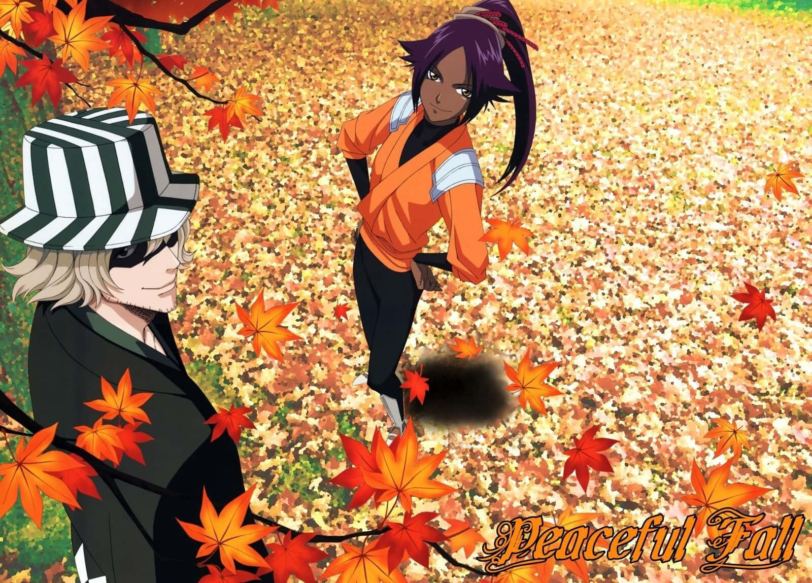 Yoruichi Shihoin, autumn leaves, bright sky, HD Desktop Wallpaper