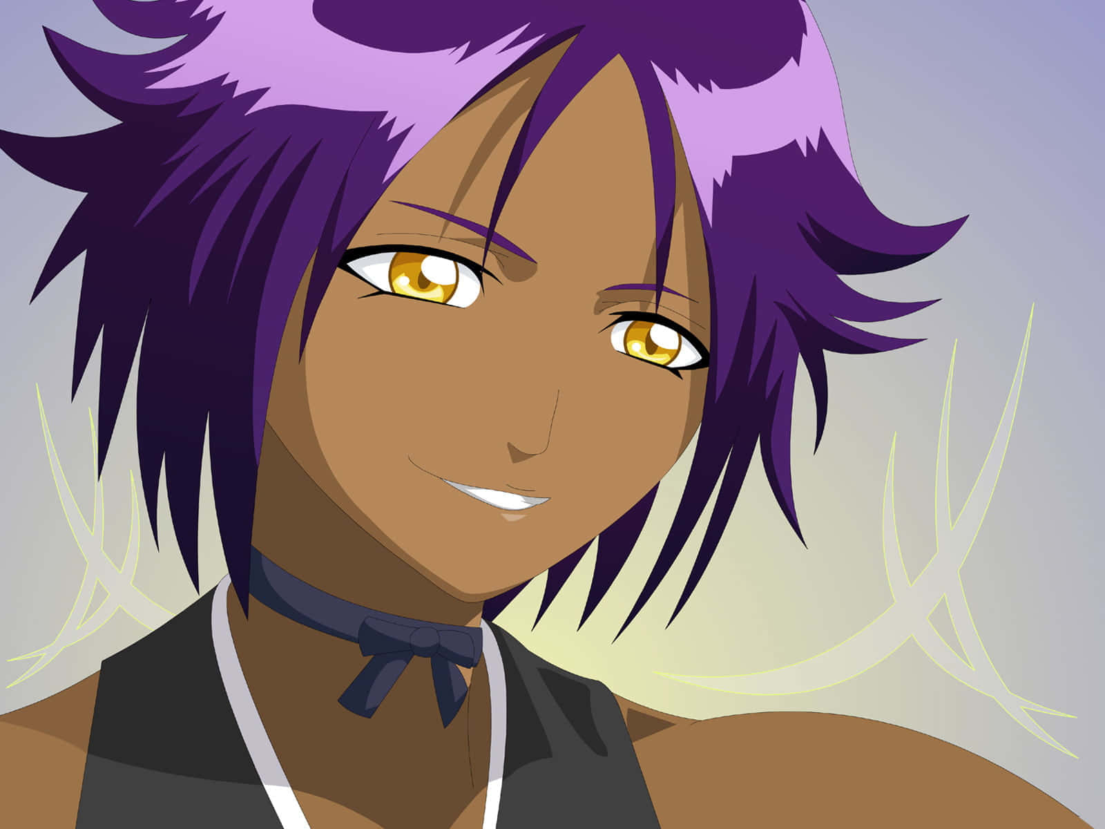 Yoruichi Shihoin, spiky purple hair, golden eyes, HD Desktop Wallpaper