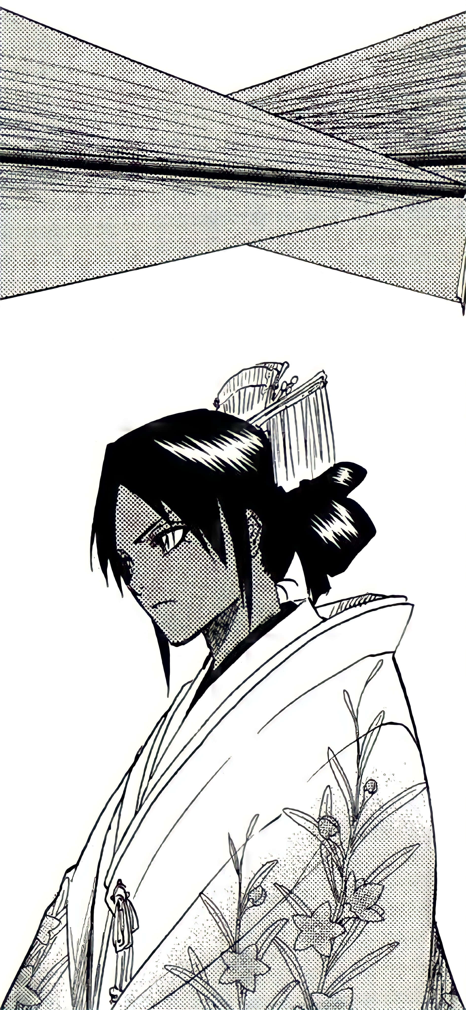 Yoruichi Shihoin, black and white manga panel, samurai, 4K Phone Wallpaper