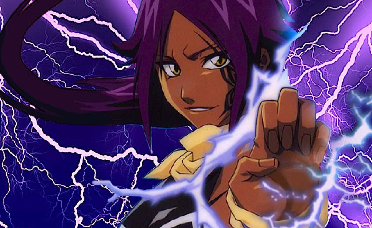 Yoruichi Shihoin, purple hair, crackling lightning, HD Desktop Wallpaper