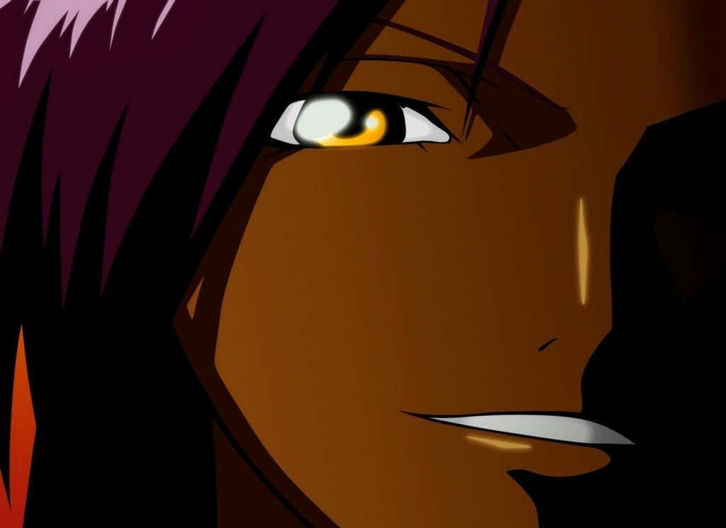 Yoruichi Shihoin, glowing yellow iris, sharp purple hair, SD Desktop Wallpaper