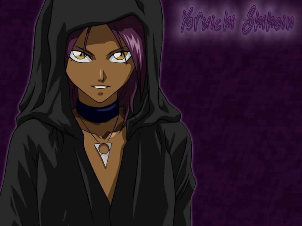 Yoruichi Shihoin, dark hooded cloak, glowing yellow eyes, SD Desktop Wallpaper