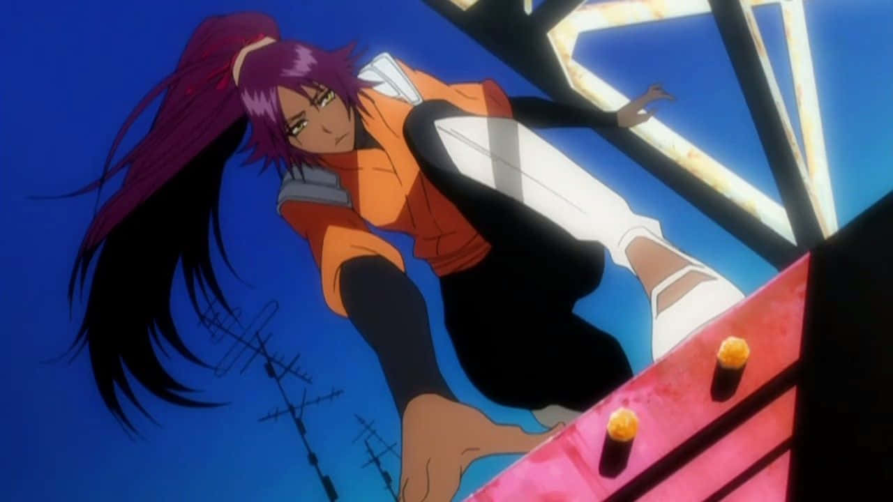 Yoruichi Shihoin, purple-haired, orange and black, HD Desktop Wallpaper