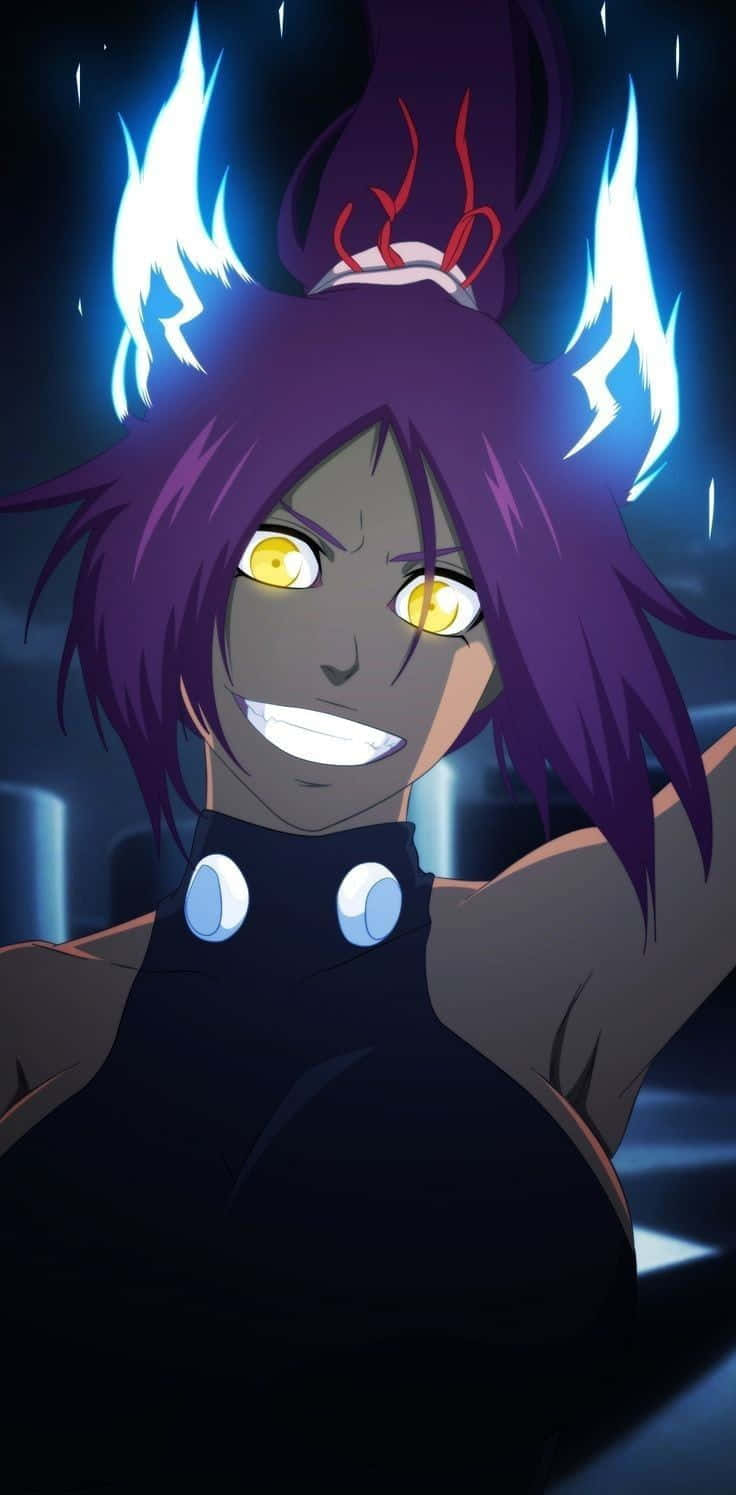 Yoruichi Shihoin, purple hair, glowing yellow eyes, HD Phone Wallpaper