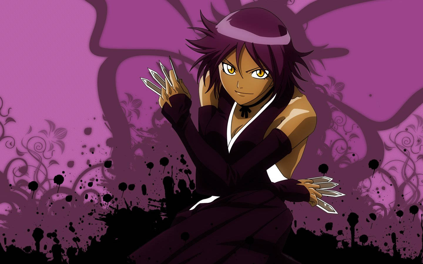 Yoruichi Shihouin, purple hair, yellow eyes, HD Desktop Wallpaper