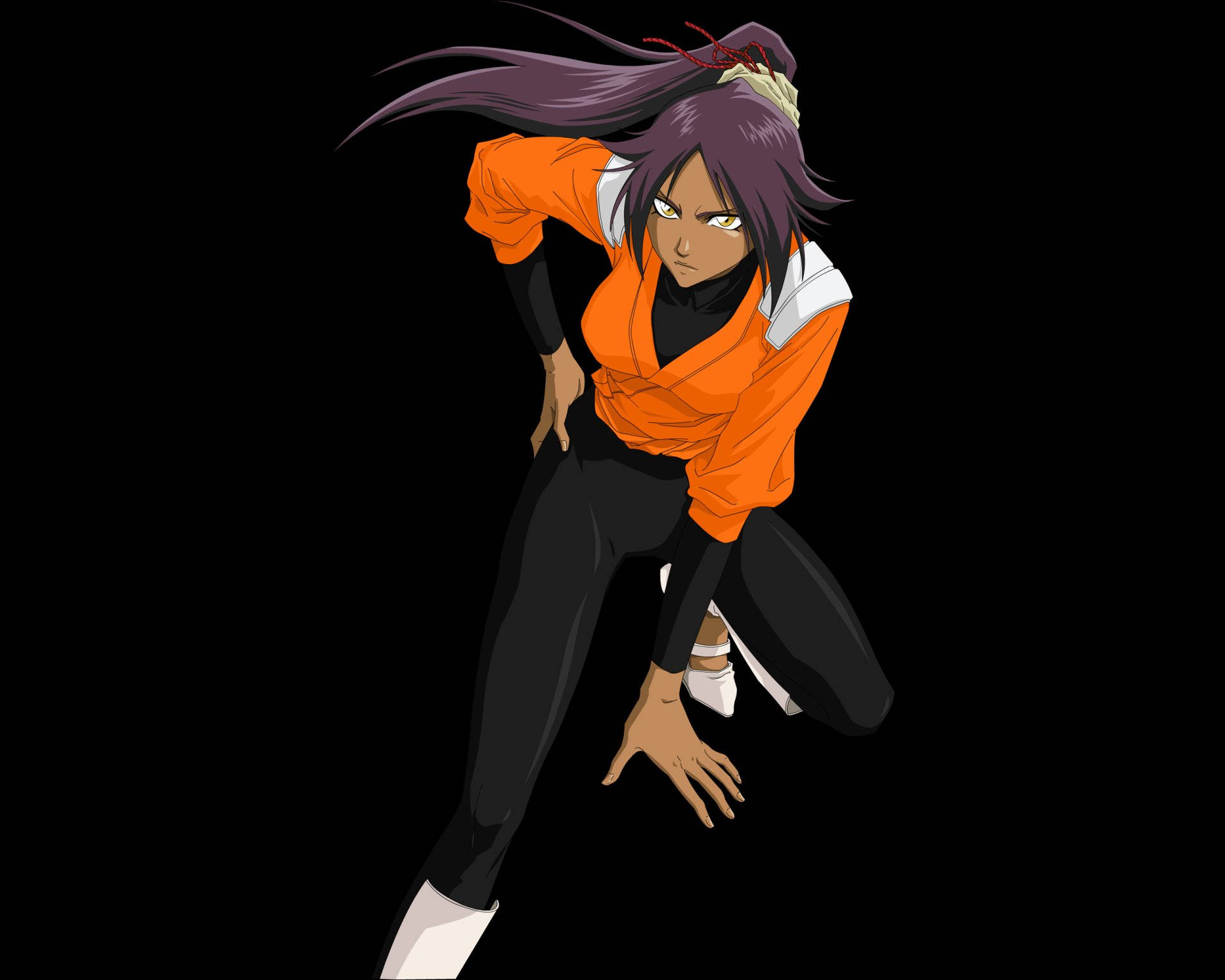 Yoruichi Shihouin, purple hair, orange jacket, Full HD Desktop Wallpaper
