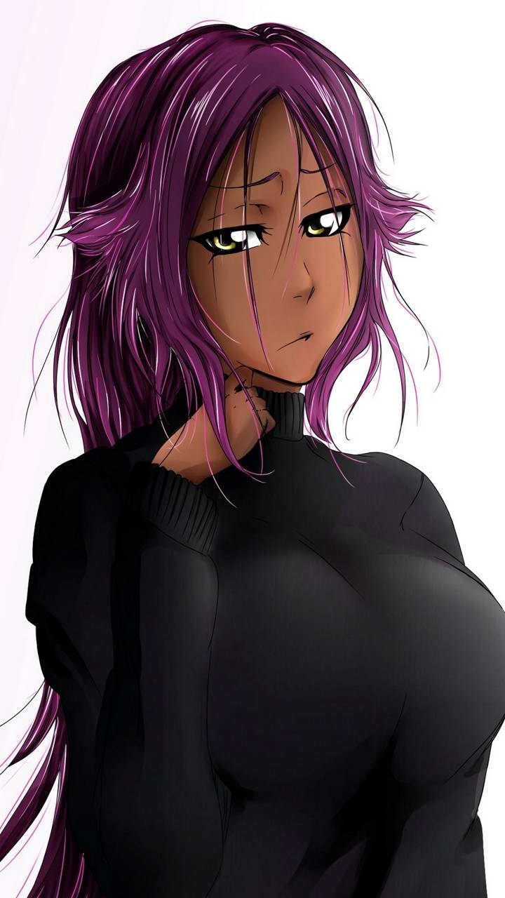 Yoruichi Shihouin, vibrant purple hair, green eyes, HD Phone Wallpaper