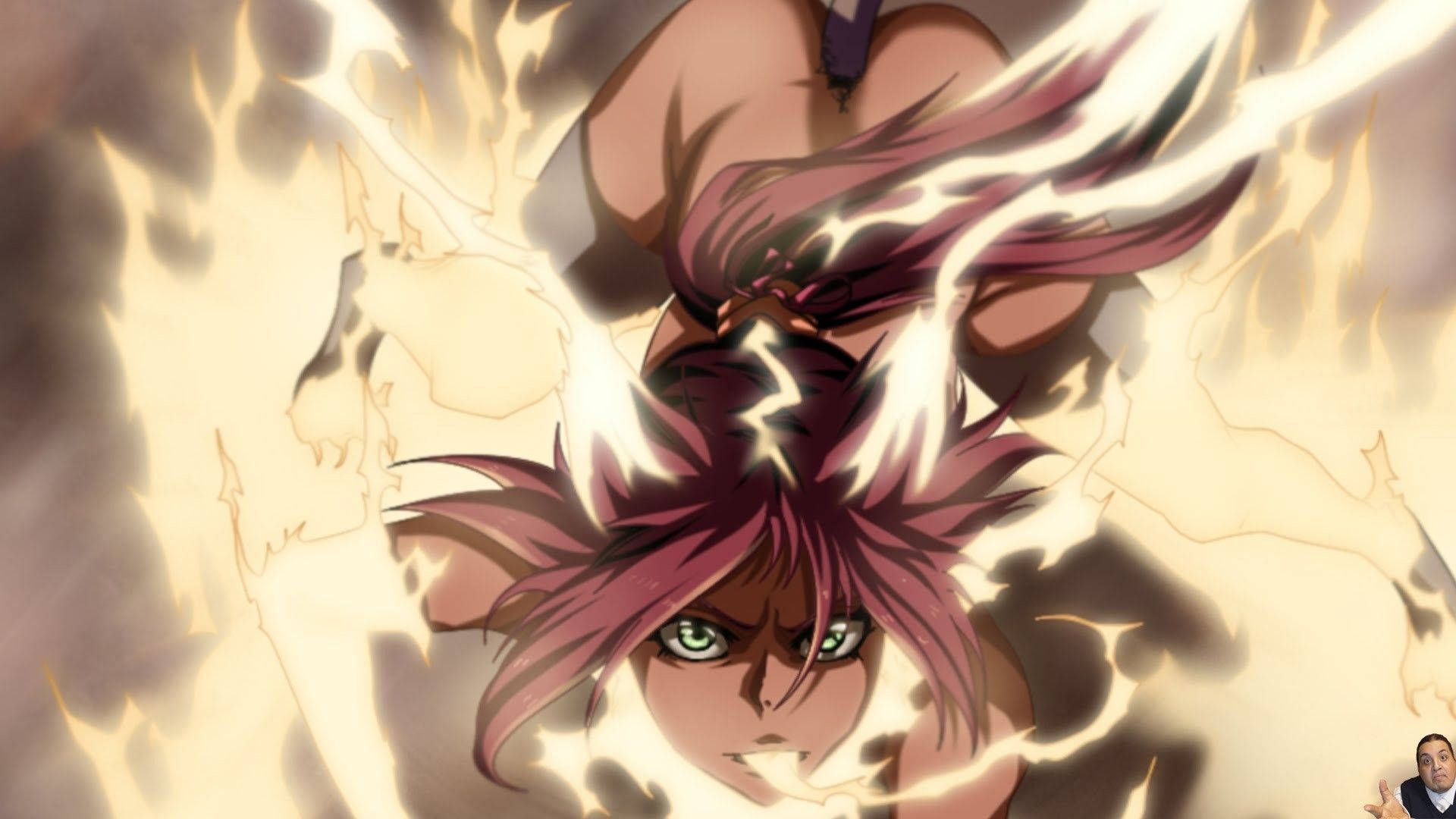 Yoruichi Shihouin, spiky pink hair, green eyes, Full HD Desktop Wallpaper