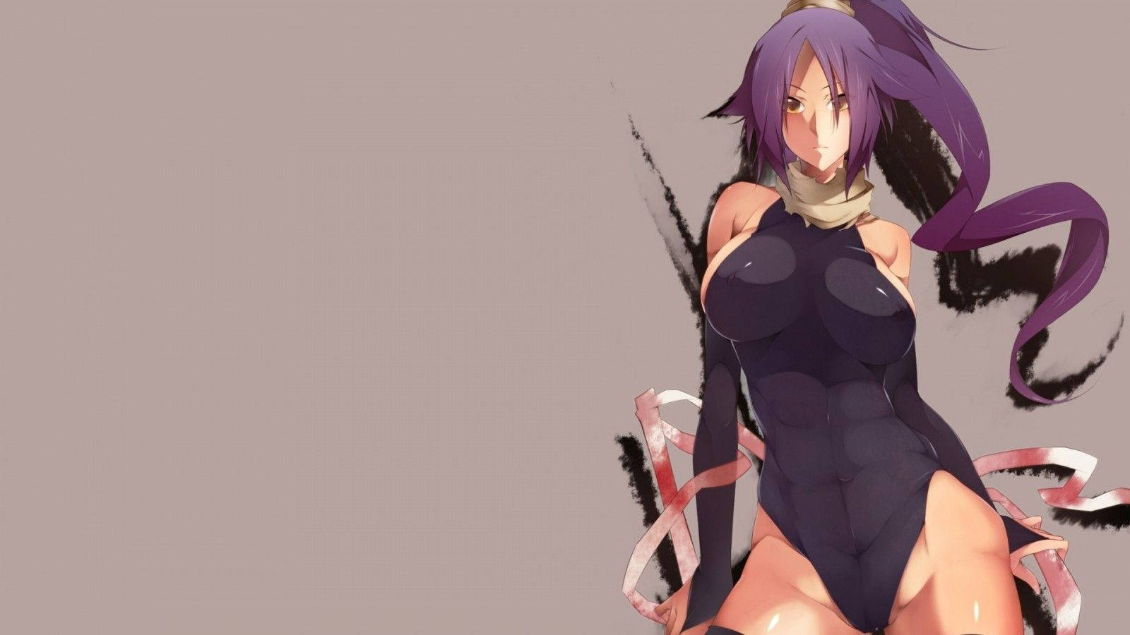 Yoruichi Shihouin, black bodysuit, purple-haired, HD Desktop Wallpaper