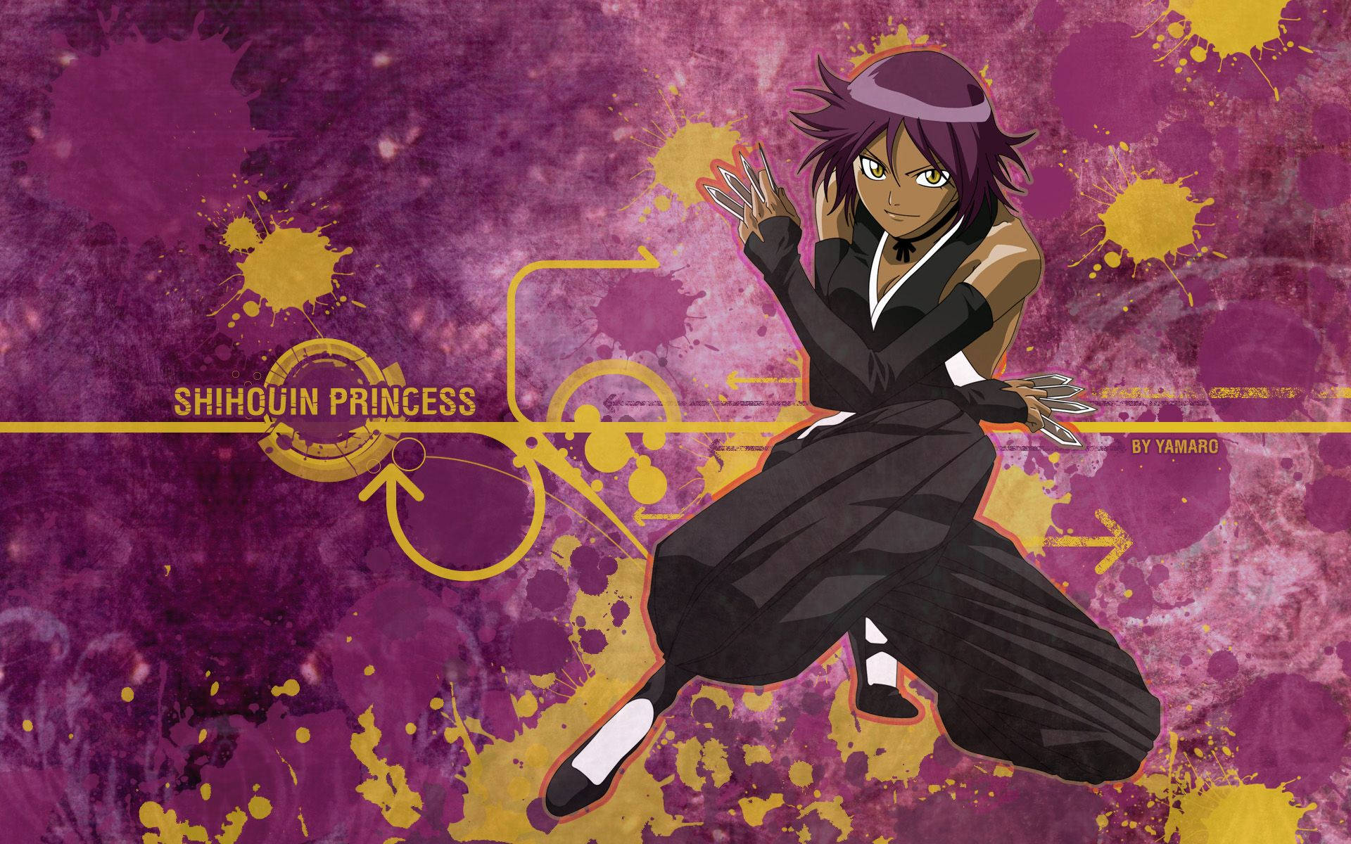 Yoruichi Shihouin, purple hair, black outfit, Full HD Desktop Wallpaper