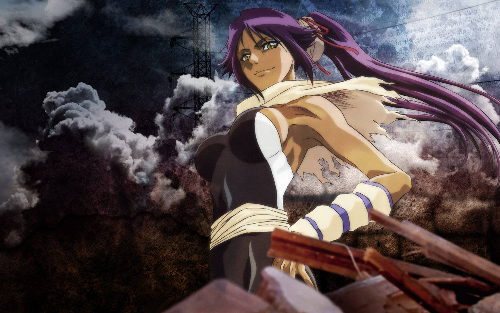 Yoruichi Shihouin, purple hair, stormy clouds, HD Desktop Wallpaper