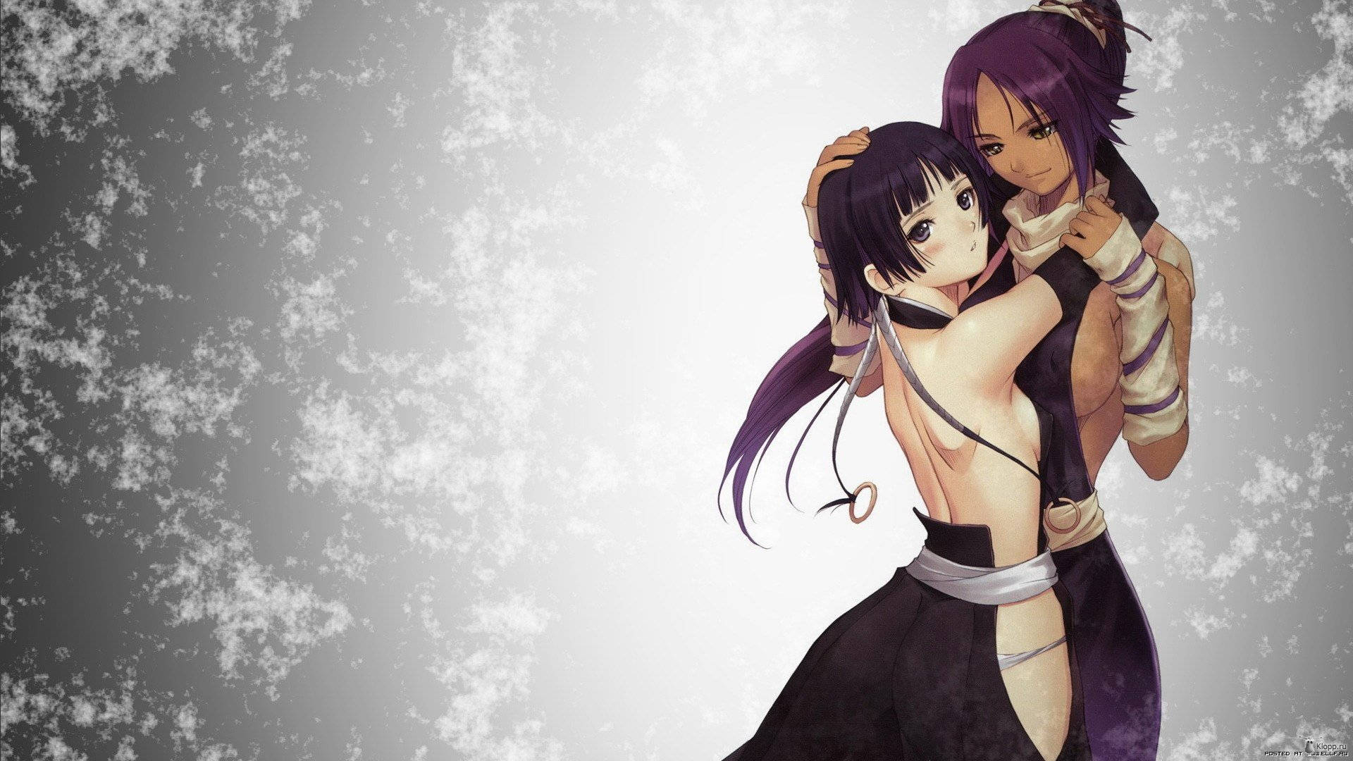 Yoruichi Shihouin, purple hair, textured gray and white background, Full HD Desktop Wallpaper