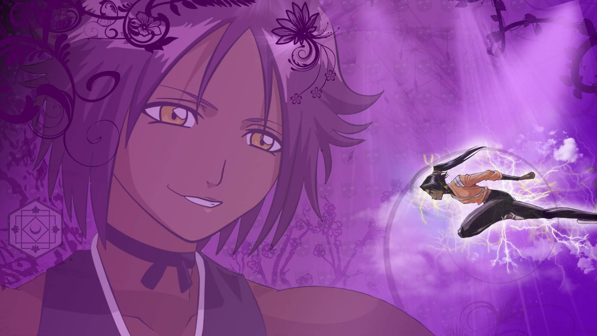Yoruichi Shihouin, purple-hued, anime scene, Full HD Desktop Wallpaper
