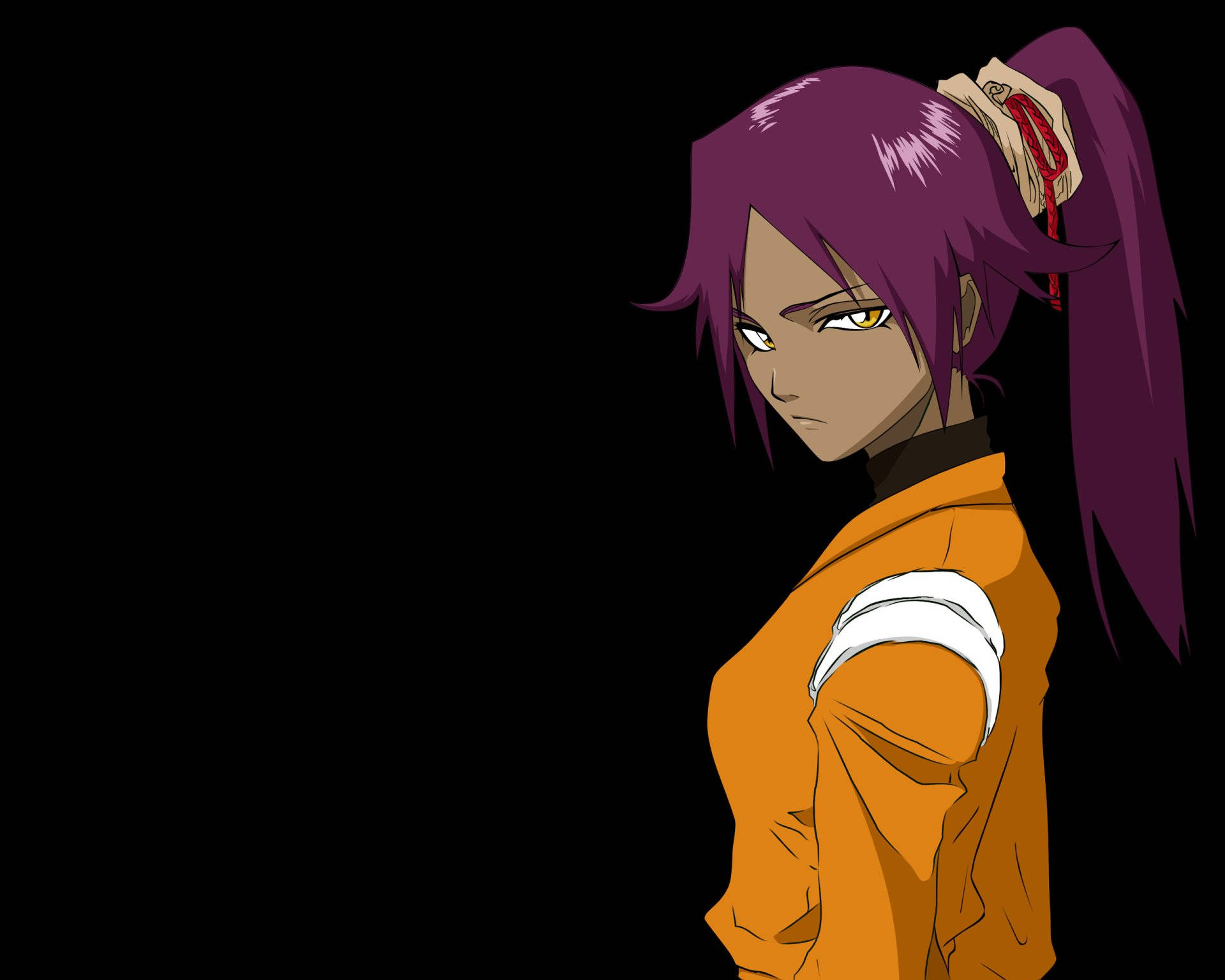 Yoruichi Shihouin, purple-haired, orange jacket, Full HD Desktop Wallpaper