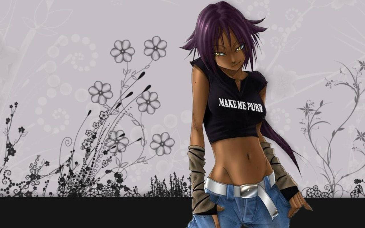 Yoruichi Shihouin, purple hair, green eyes, HD Desktop Wallpaper