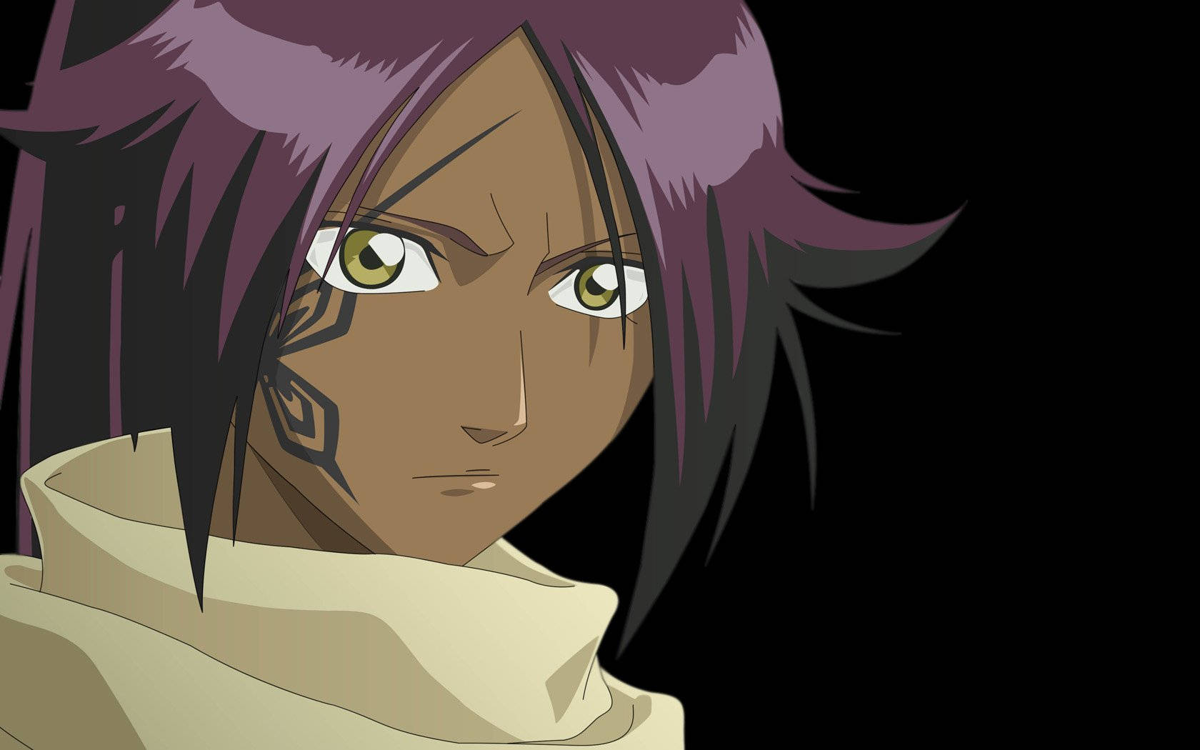 Yoruichi Shihouin, purple hair, green eyes, HD Desktop Wallpaper
