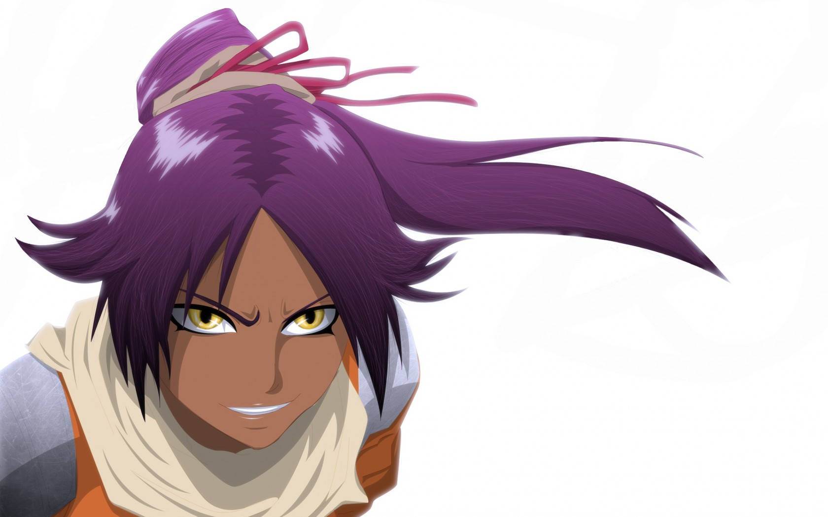 Yoruichi Shihouin, vibrant purple hair, sharp yellow eyes, HD Desktop Wallpaper