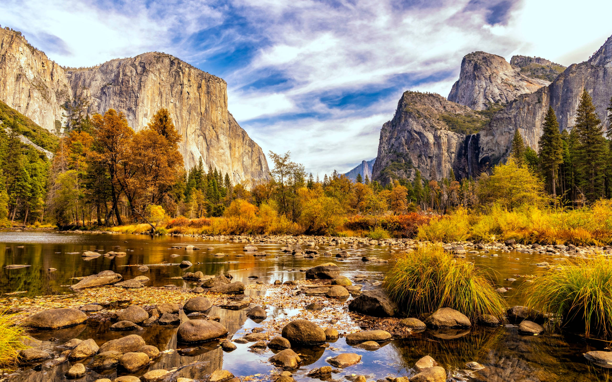 Yosemite National Park, valley, river, 2K Desktop Wallpaper