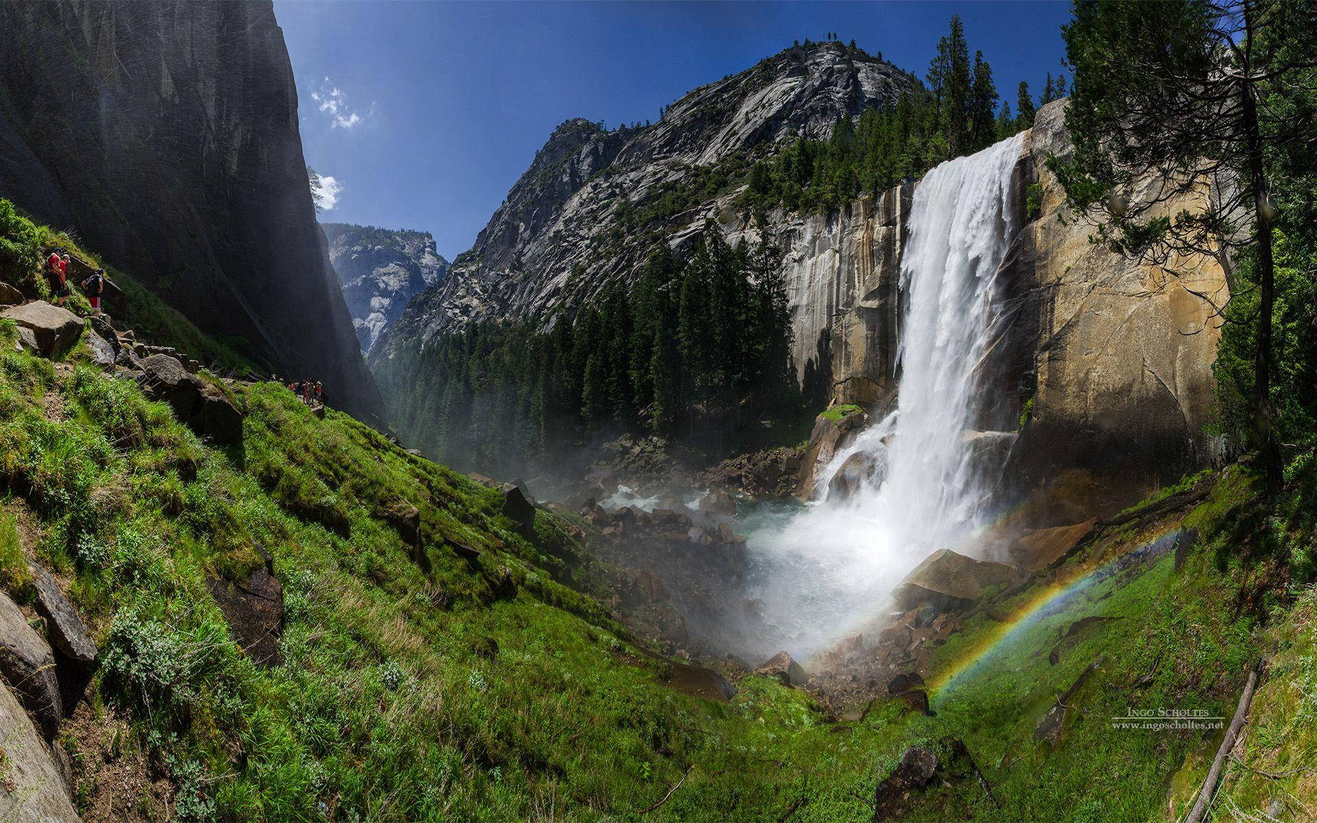 Yosemite National Park, waterfall, rocky cliff, Full HD Desktop Wallpaper