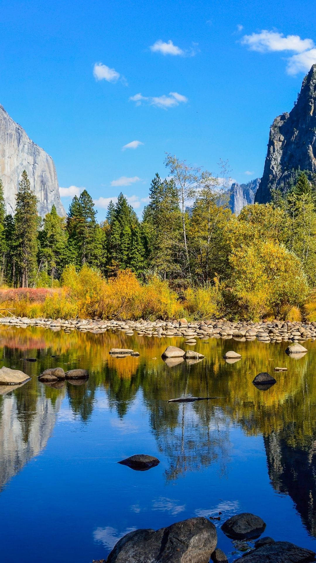 Yosemite National Park, autumn valley, towering granite cliffs, Full HD Phone Wallpaper