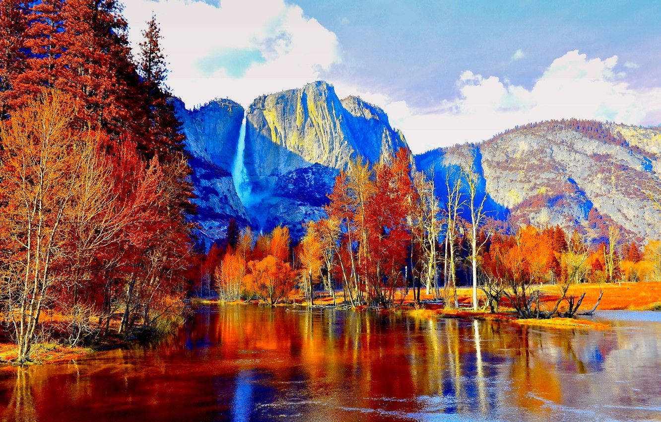 Yosemite National Park, autumn season, calm waters, HD Desktop Wallpaper