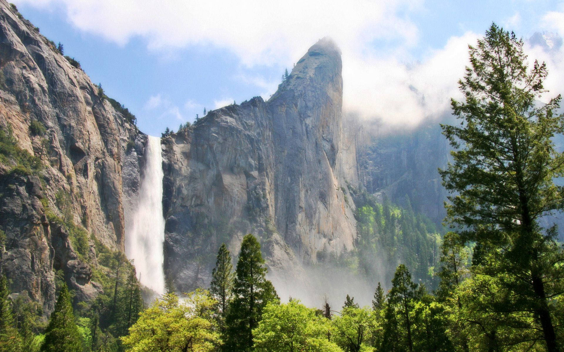 Yosemite National Park, granite cliff, waterfall, Full HD Desktop Wallpaper