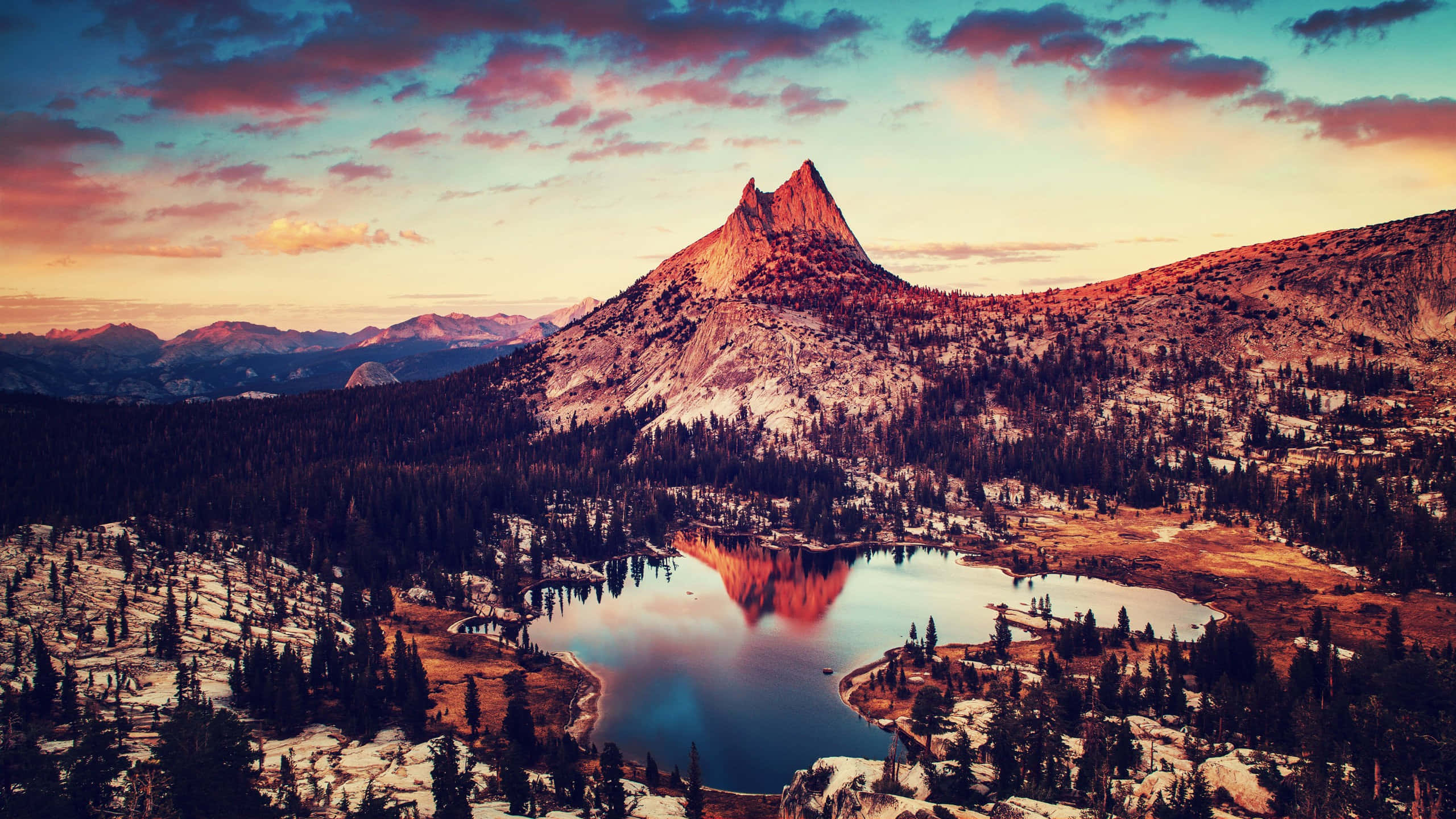 Yosemite National Park, snow-dusted mountain peak, alpine lake, 2K Desktop Wallpaper